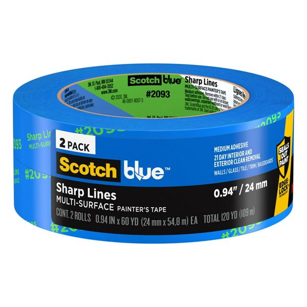 2 Rolls of Scotch Blue Sharp Line Painter's Tape, Blue