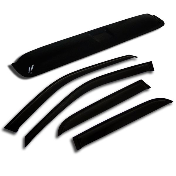 TuningPros WSVT2-219 Sunroof Moonroof Type 2 and Out-Side Mount Window Visor Deflector Rain Guard Dark Smoke 5-pc Set