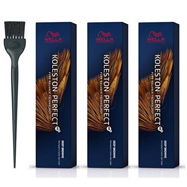 Wella Koleston Perfect Me+ Deep Browns 6/77 Pack of 3 Dark Intense Brunette Blonde 60ml and Color Brush
