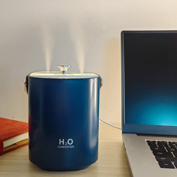 Humidifiers for bedroom,1.2L Portable Cool Mist Humidifiers Auto Shut-Off USB Desk Humidifier,with Warm Night Light and Dual Nozzle Design for Bedroom Travel Office，Blue