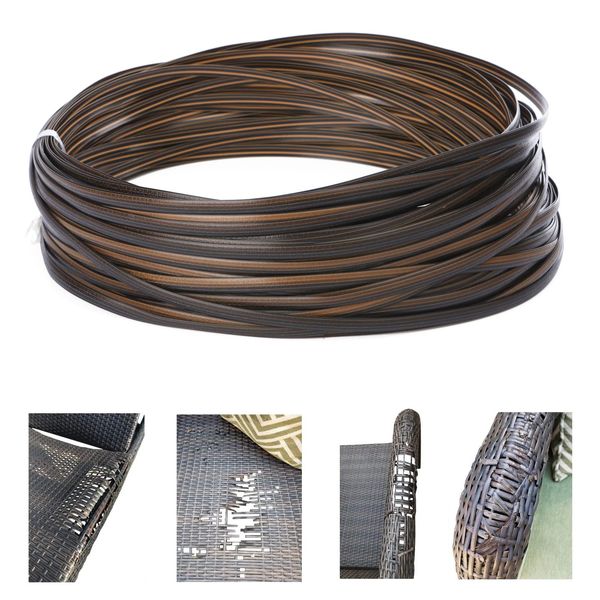 120ft Wicker Repair Supplies, Two-Tone Gradient Dark Brown with Light Brown Stripes, Plastic Rattan Material for Patio Chair Repair Flat Wicker Furniture Repair Replacement