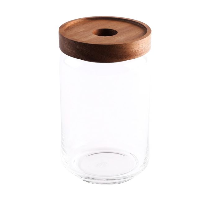 Swanson Shoji ST-008 Chabatree Glass Storage Container, Canister, 25.5 fl oz (750 ml), Diameter 3.5 inches (9 cm), Height 5.9 inches (15 cm), Acacia Wooden Lid with Seal, Glass Jar