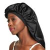 Satin Lined Sleep Cap Black Oversize Bonnet for Braids