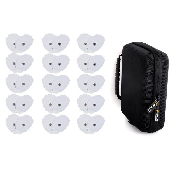 Tens Unit Pads 30 (15 Pairs) Stick on Gel Pads Latex Free Water Based with Protective Carrying Case for Most Tens Unit Muscle Stimulators