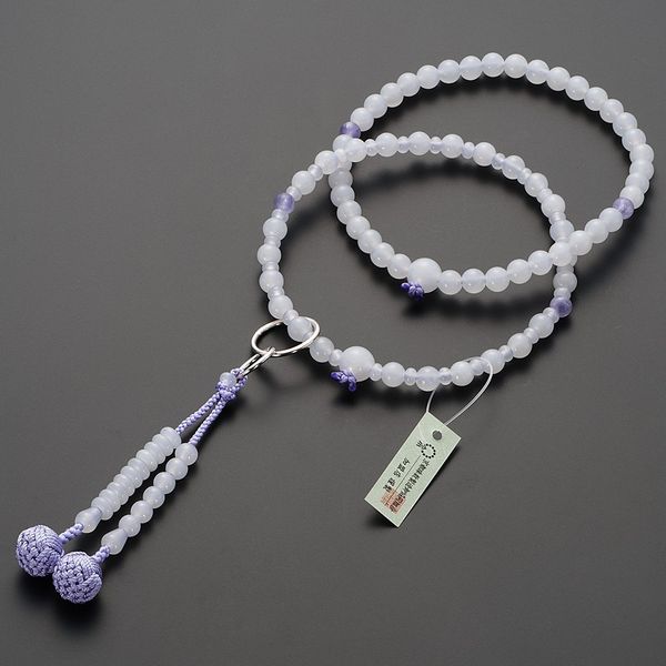 Butsudanya Takita Shoten Buddhist Prayer Beads, Jodo Buddhist Beads, For Women, White Onyx en Shiun Stone, 60,000 Pure Land 8 inch, Pure Silk Gan-Tenbo, Kyoto Prayer Beads, 2 Wheel Beads, Daily