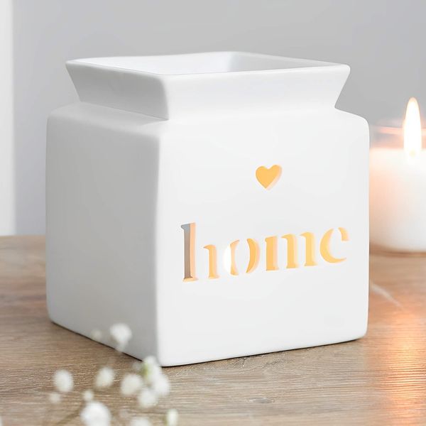 Tech Island Wax Burner, Cut Out Heart and ‘Love’ Text With Glazed Dish Ceramic Wax Melt Burners, Wax Melts, Aromatherapy, Oil Diffuser, Essential Oil For Diffusers For Home Decor, Room Décor (Home)