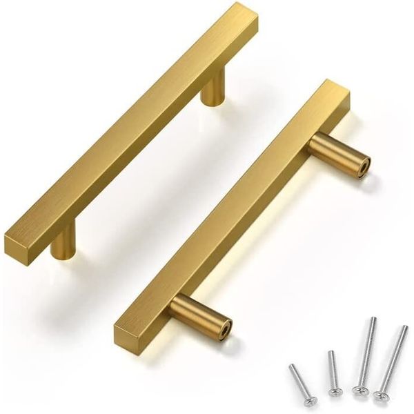 12pc Gold Brushed Square Kitchen Cabinet Handles Dresser Drawer Pulls 3.75" C/C