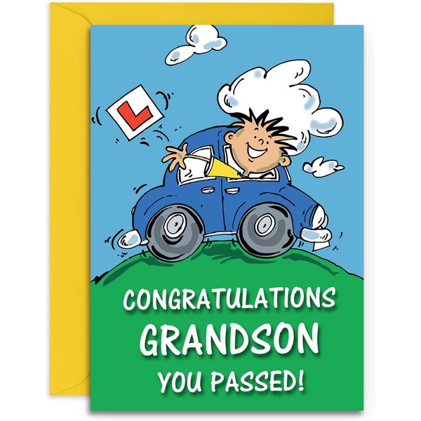Grandson Driving Test Pass Congratulations Card - Medium Sized Card