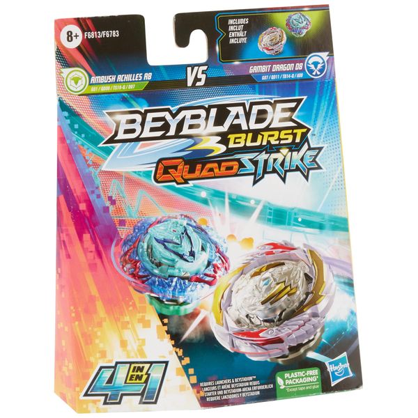 Beyblade Burst QuadStrike Gambit Dragon D8 und Ambush Achilles A8 Kreisel Doppelpack, Battle Kreisel Spielzeug