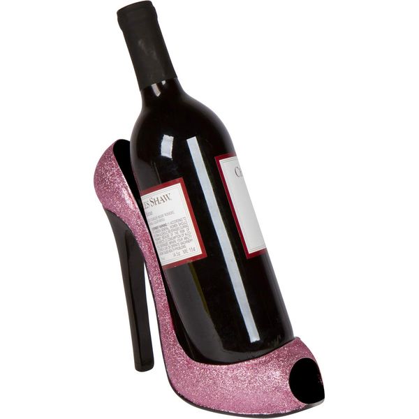 Hilarious Home 8" x 7"H High Heel Wine Bottle Holder - Stylish Conversation Starter Wine Rack (Pink Glitter)