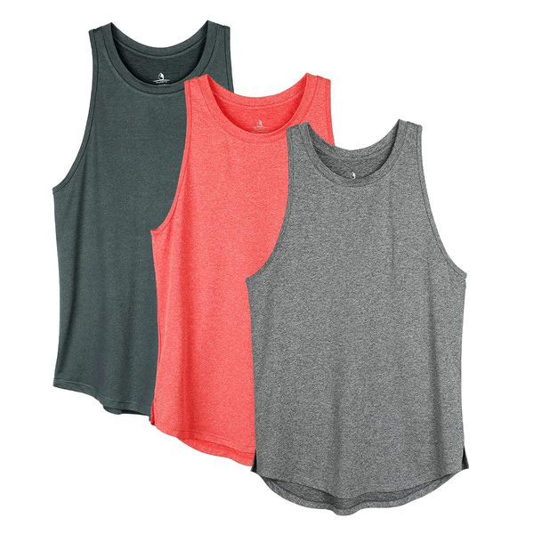 icyzone Damen Sport Fitness Tank Top Racerback 3er Pack, Yoga Running Shirt Gym Oberteile (L, Schwarz/Koralle/Dunkelgrau)