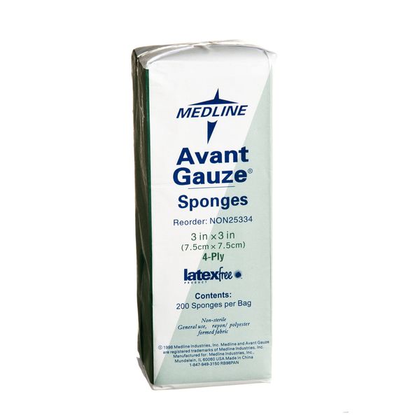 Medline Avant Non-Woven Gauze Sponges, 3" x 3", 4 Ply, Pack of 200 - NON25334Z