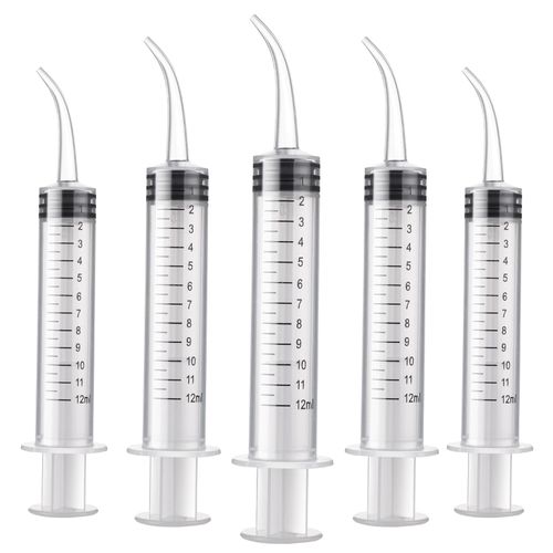 WLLHYF 5 Pack Dental Syringes 12 ml Dental Irrigation Syringe with Curved Tip and Measure Scale Wisdom Teeth Syringe Irrigation Syringes for Oral Dental Care Cleaning (50 grams)