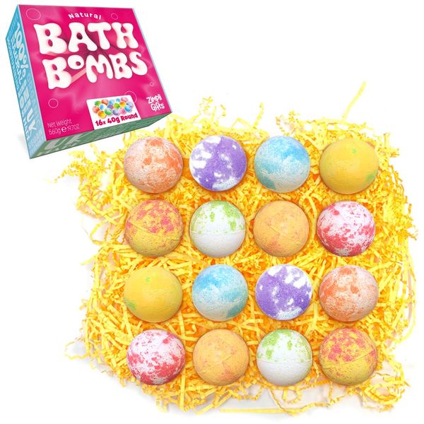 16 x Badebomben Geschenkset für Muttertag und Valentinstag von Zimpli Gifts, Handgemachte Luxus-Badewannen-Fizzers für Frauen, entspannendes Beauty-Set, vegan freundlich und tierversuchsfrei