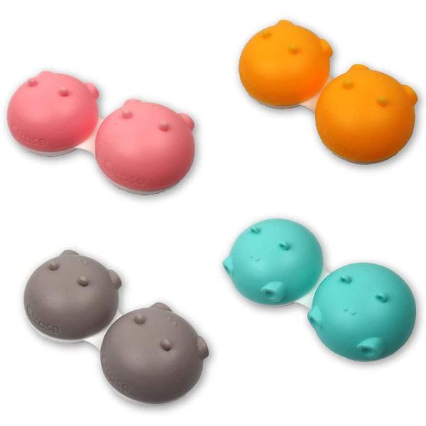 New 3 Pieces Hippo Fun Cute Animal Grey Contact Lens Cases, Lightweight, Portable and Distinctive Design, Cute and Fun Travel Contact Lens Storage/Soaking Case