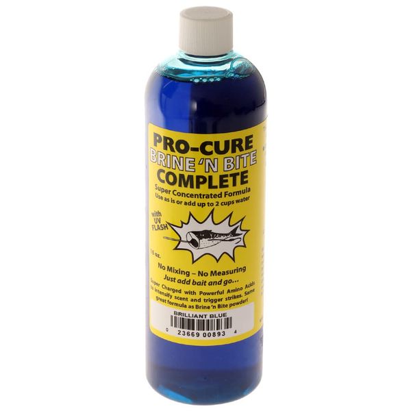 Pro-Cure Brine 'N Bite Complete Bait Brine, Brilliant Blue, 16 Ounce