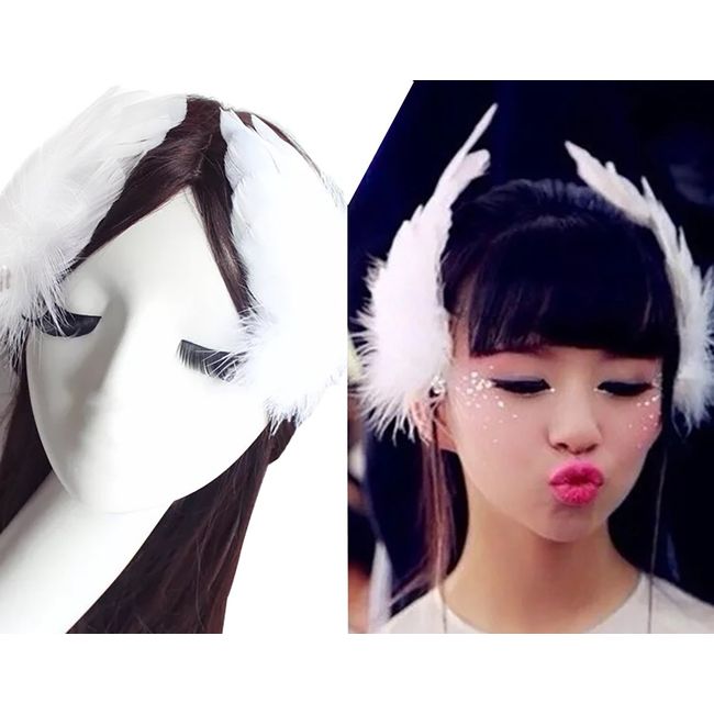 2PCS Girls Heart-shaped Feather Hair Clip Headpiece Party Hairpins Hair Barrettes Hair Accessory Bridal Wedding Feather Fascinator (White)