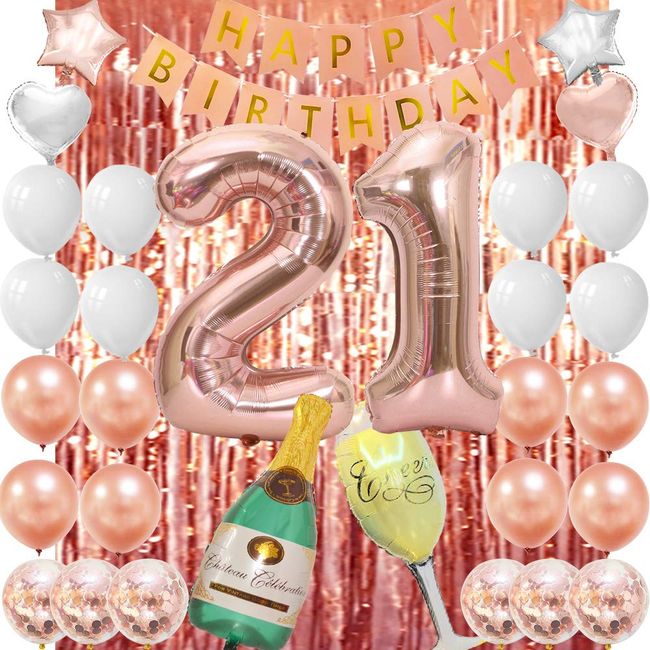 21st Birthday Decorations,21 Birthday Decorations For Her Women Rose Gold Happy 21st Birthday Decorations Banner, Backdrop