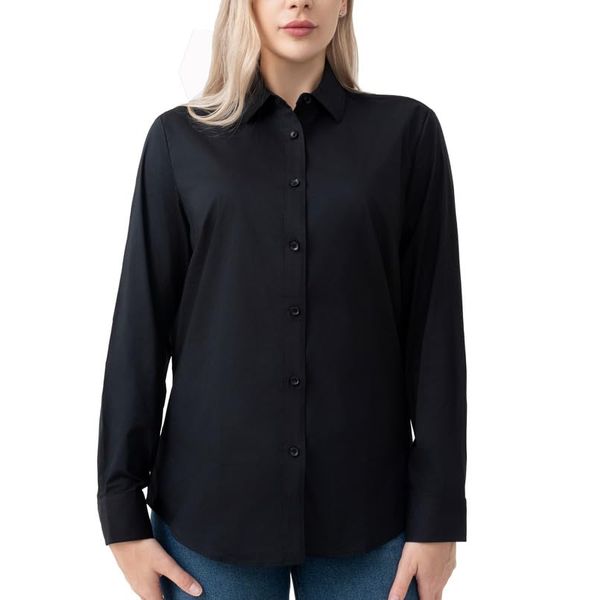 PASHARTUK Women Button Down Shirts Dress Shirts for Women Long Sleeve Shirts for Women(Black 216,L)