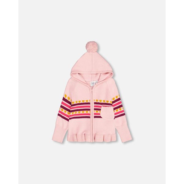 Full Zip Hooded Knitted Sweater Powder Pink - 4