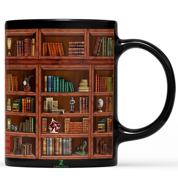 2IMT Library Bookshelf Mug Gifts For Book Lovers Women - Library Coffee Mug Book Coffee Mug Book Mug Book Club Cup Bookish Items Bookworm Mug Librarian Book Lovers Gifts for Readers Writer Black 11oz