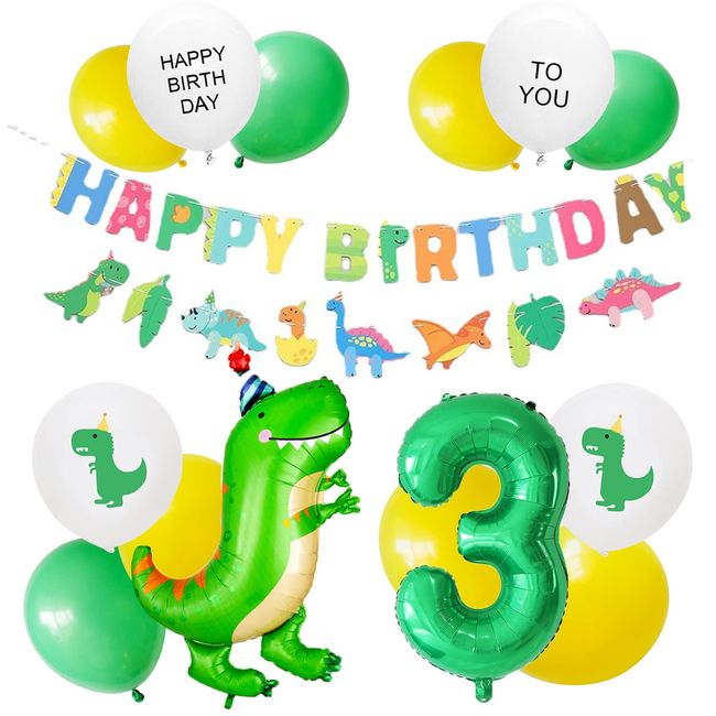 Birthday Decoration, Balloons, Dinosaur, Dinosaur, Number 3, 3 Years Old, Number Birthday Party Decoration Set, Happy Birthday Garland, Simple, Decorative, Kid's Birthday Kit, Celebration, Photo Background, Instagenic, Kids, Boys, Cute