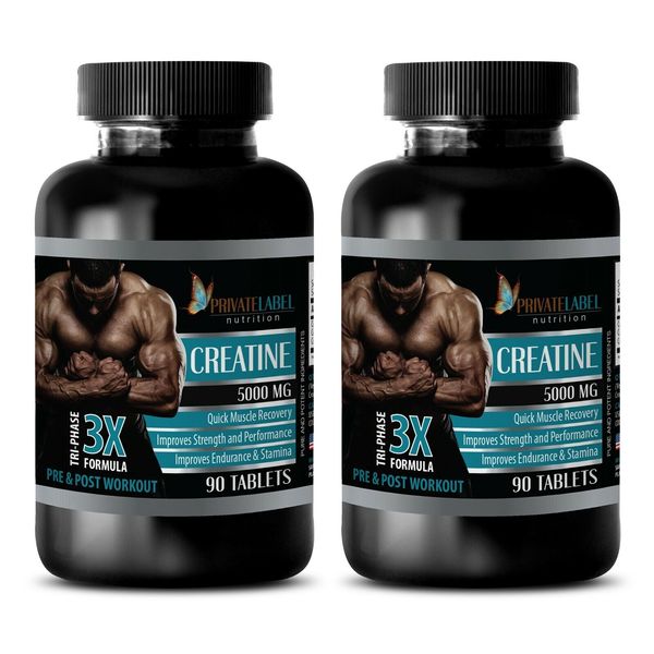 Muscle Building Supplement - Creatine Monohydrate 3X 5000mg 2 Bottle 180 Tablets