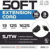 2 Pack of 50 Ft Black Extension Cord - 16/3 Durable Electrical Cable Pack