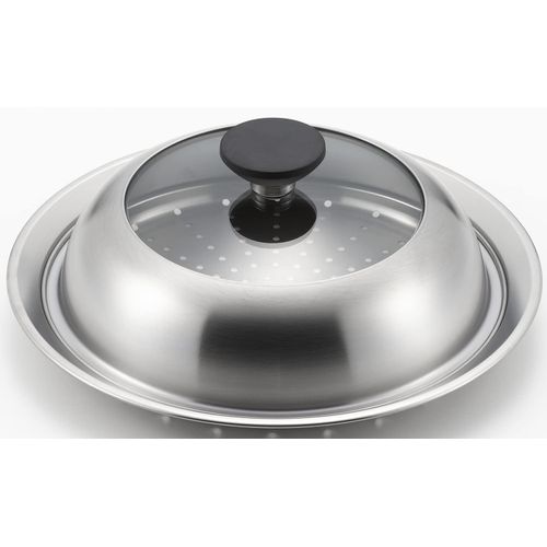 Yoshikawa YJ3211 Steamer Plate for Stacking With Frying Pans, 7.9 - 8.7 inches (20 - 22 cm), Transparent Lid Included, Keep an Eye on Steaming Status