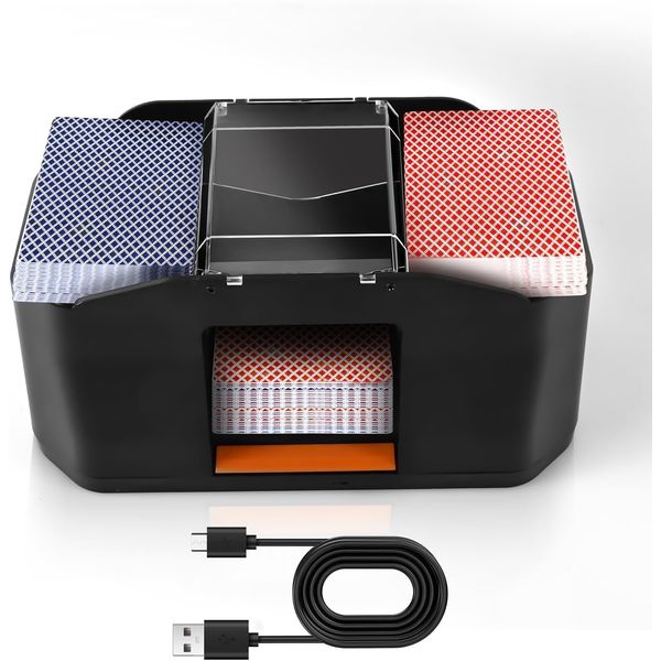 Nileole 2 Decks Quiet Card Shuffler, Automatic 2000 MAh Rechargeable Electric Shuffler, Playing Cards, Texas Hold'em, Poker, Home Card Games, Blackjack (2 Decks, Orange)