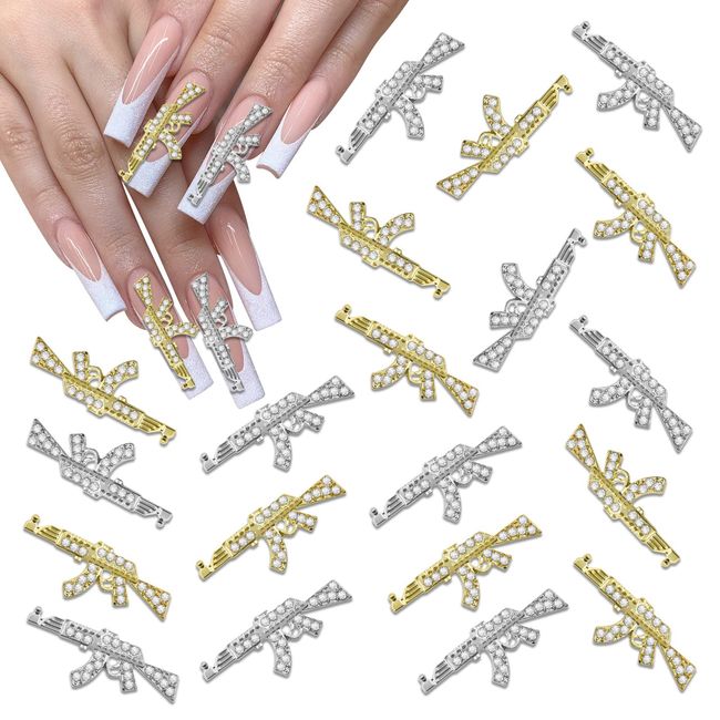 20PCS 3D Shiny Diamonds Gun Nail Charms Metal Gun Nail Charms Alloy Weapon Gun Charms Nail Accessories for DIY Jewelry Making Nail Art Decoration