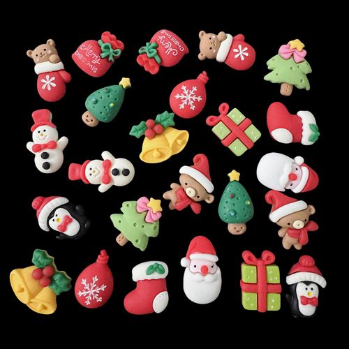 Christmas Decoration Parts, Set of 24, DIY Materials, Phone Case, Accessories, Resin, Enclosed, Santa Claus, Snowman, Bell, Christmas Tree, Bear, Cute, Decoration, Handmade DIY Jewelry, Christmas,
