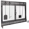 Plow & Hearth Metal Fireplace Screen Scrollwork Black Double Door 39"x31" NEW