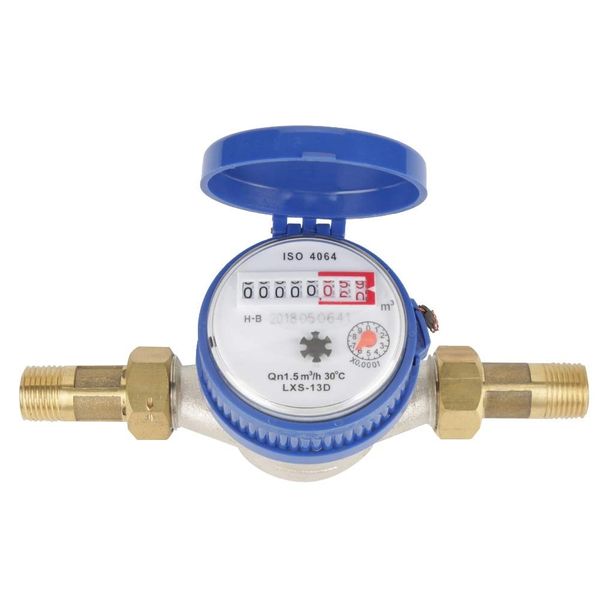 DEWIN Water Flow Meter - Water Meter Flow Meter 1/2 inch Cold Water Meter with Fittings for Garden Home Usage 15mm