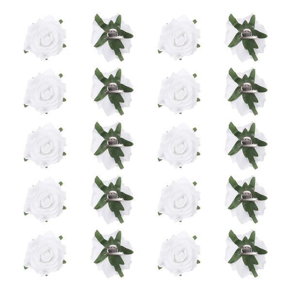 sourcing map 20 Pcs Rose Flower Hair Clips 4 Inch Flower Hair Pins Flower Brooch for Women Hair Accessories White