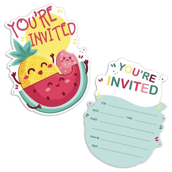 Cusrtyh 15 Sheets Fruits Party Invitations card with with 15 Envelopes，Fruity theme Birthday Party Invitations card ，Kids Party Celebration Invitations card，Girls Boys Birthday Party Supplies