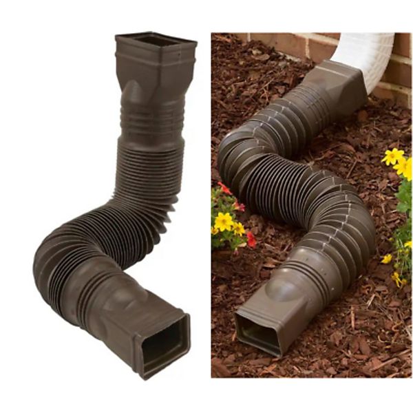 Expandable Flex Drain Downspout Extension 25-55″ Rain Pipe Spout Gutter, Brown