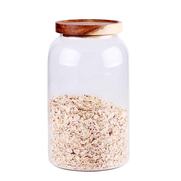 Large Glass Food Canisters, 93 FL OZ(2750ml) Kitchen Serving Stoarge Container with Airtight Wooden Lids, Cereal Dispenser Jars for Spaghetti Pasta, Powder, Spice, Tea, Coffee(8.8inch high)