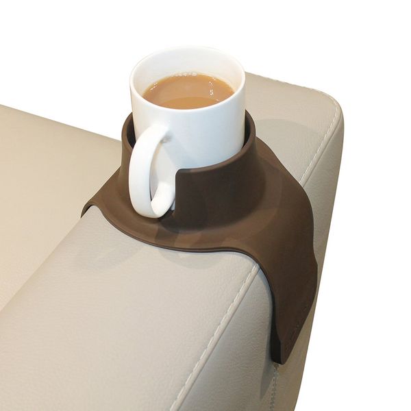 CouchCoaster - The Original and Patented Armrest Couch Cup Holder – A Weighted, Silicone, Anti Slip Coaster Stops Spills On Your Sofa, Arm Chair Or Recliner and Keeps Drinks Within Reach, Mocha Brown