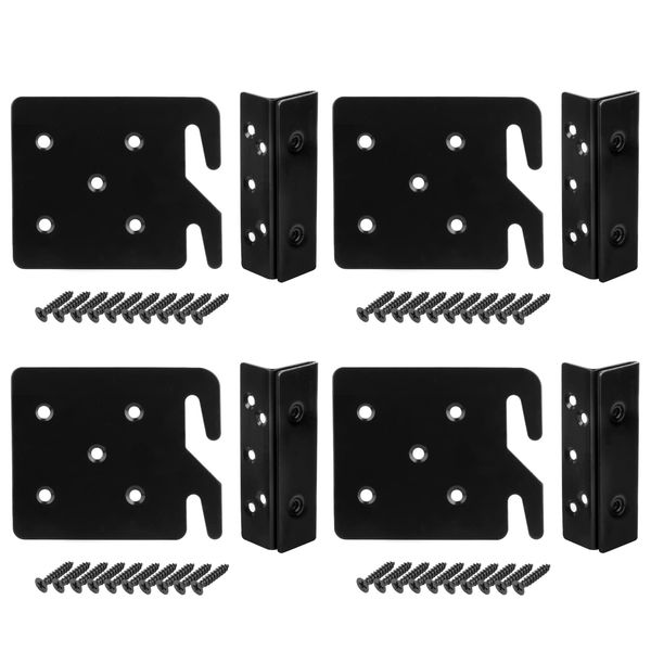 4 Sets Bed Frame Bed Post Double Hook Slot Bracket, Steel 3⅜"× 4¼" , Thickness 2 mm, Heavy Duty for Bed Rail Hooks Plates Bed Accessories , Screws Included