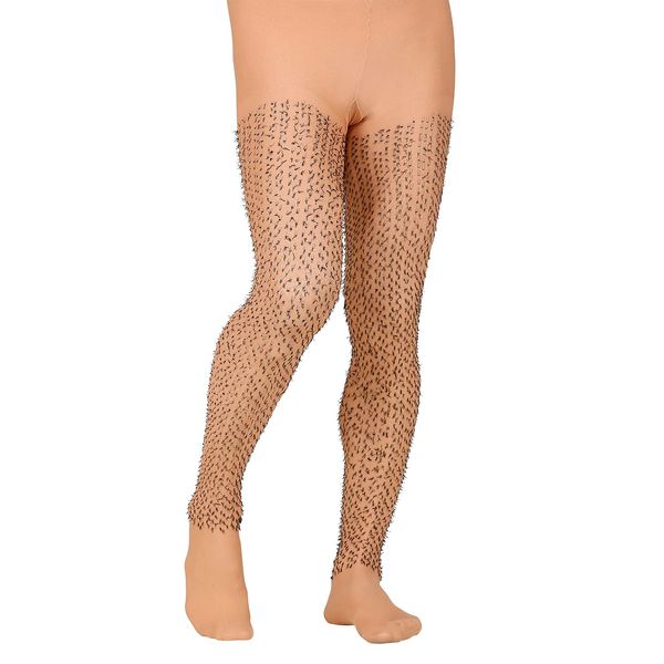 Widmann 29352 29352-Hairy Tights, 60 Denier, Hairy Legs, Bath Button, Theme Party, Carnival, Multicoloured, XL