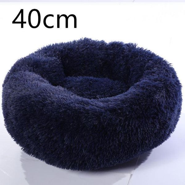 Cozy Haven: Luxurious Round Pet Bed For Winter Comfort - Navy Blue40Cm