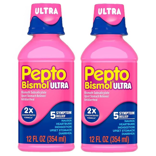 PEPTO Bismol Ultra Liquid for Upset Stomach, 5 Symptom Relief, Original, 12 oz (