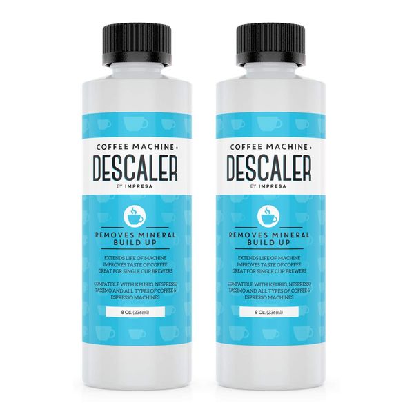 Descaler (2 Pack, 2 Uses Per Bottle) - Made in the USA - Universal Descaling Solution for Keurig, Nespresso, Delonghi and All Single Use Coffee and Espresso Machines