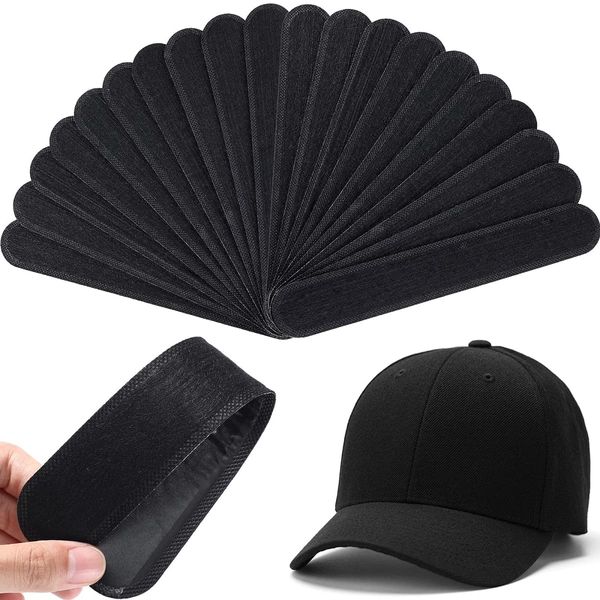 20 Pack Cap & Hat Liners Sweat Pads Sweat Absorbing Sheet Hat Guard Tape, Black