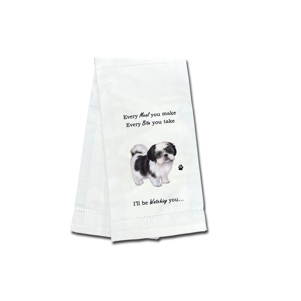 E&S Pets Black and White Shih Tzu Cotton Kitchen Towel