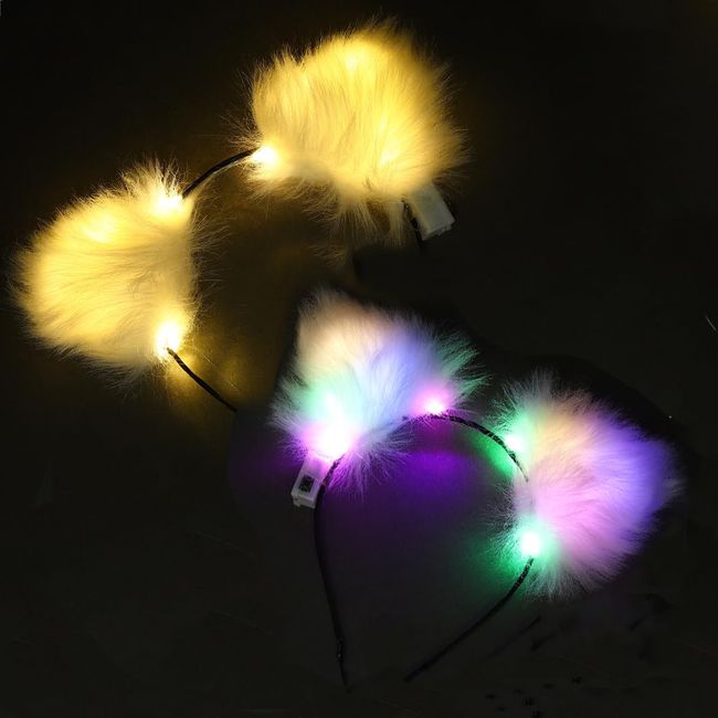 Vakkery Light Up Headband LED Faux Fur Fox Ears Headbands Fluffy Plush Cat Ears Headdresses Cos[play Party Festival Hair Accessories for Women and Girls