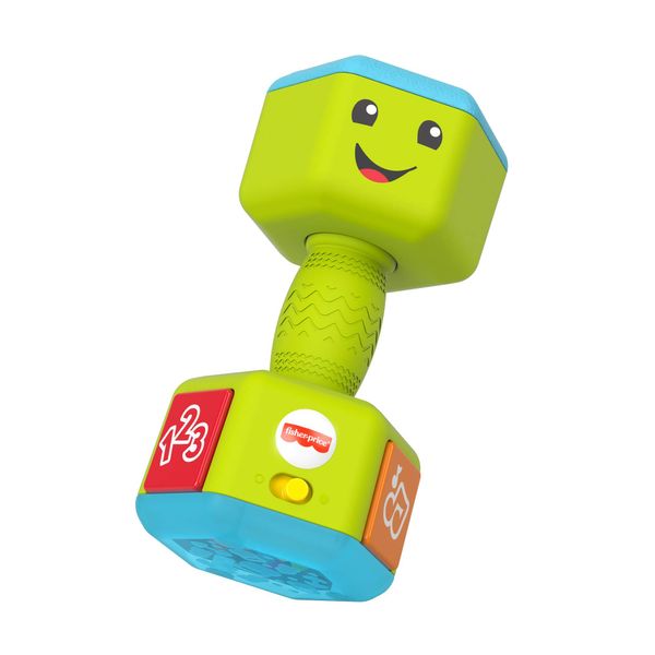 Fisher-Price Laugh & Learn Countin' Reps Dumbbell - UK English Edition, musical rattle toy with learning content for baby and toddler ages 6-36 months, GRF30