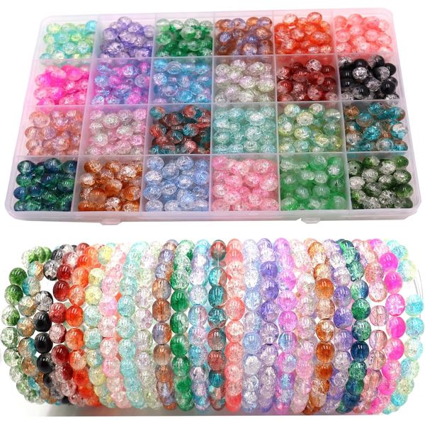 Crystal Jewellery Making Kit 8mm Round Glass Beads for Jewellery Making 24Colours Crystal Beads for Bracelets Making Kits DIY Crafts Supplies for Bracelet Necklace Phone Charm Girls Adults (600Pcs)