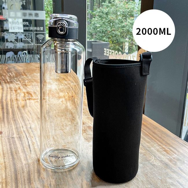 2L Tea Glass Bottle Large Capacity Water Bottle Transparent Juice Cup  Outdoor Travel Sport Portable Leakproof Drinkware Bottle